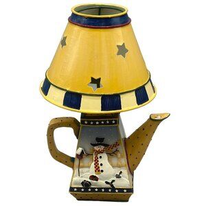 Christmas holiday teapot tealight candle holder snowman stars movable shade READ